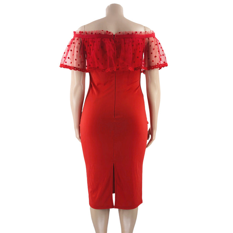 Plus Size Women Summer Off Shoulder Ruffles Dress 14