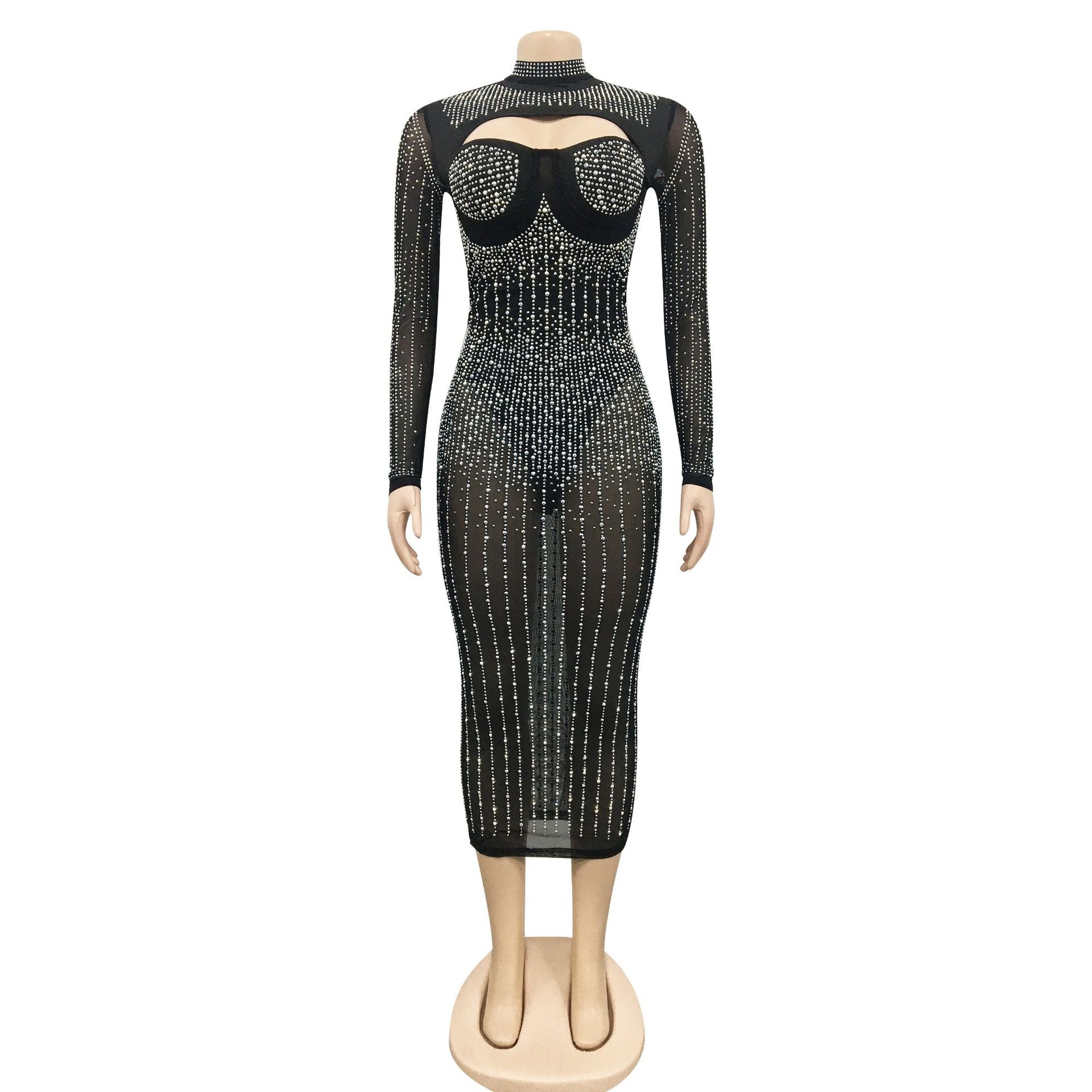Women Mesh See-Through Beaded Strap Dress 7