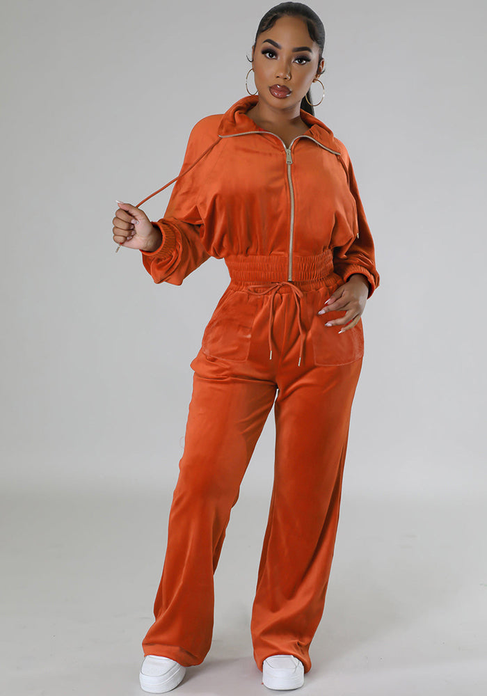 Women Casual Velvet Long Sleeve Zipper Jacket Pants Sports Two-piece Set