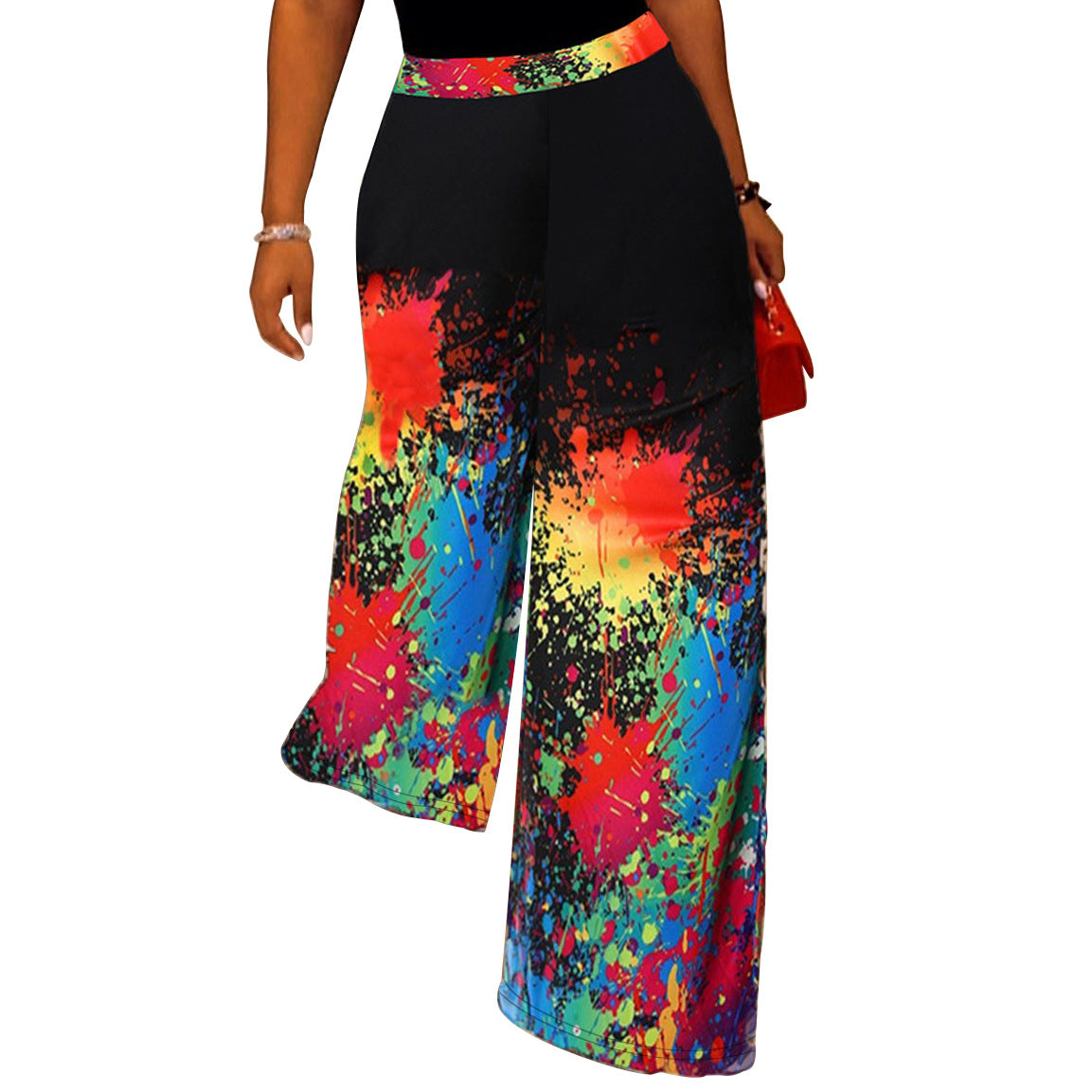 Plus Size Women Printed Casual Wide Leg Pants 6