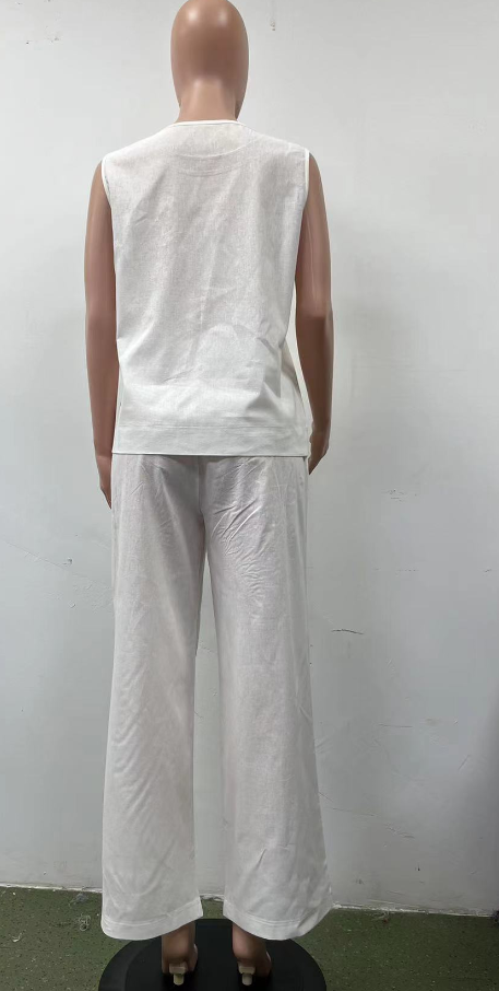 Women's Summer Sleeveless Top Wide Leg Pants Two-Piece Set 9