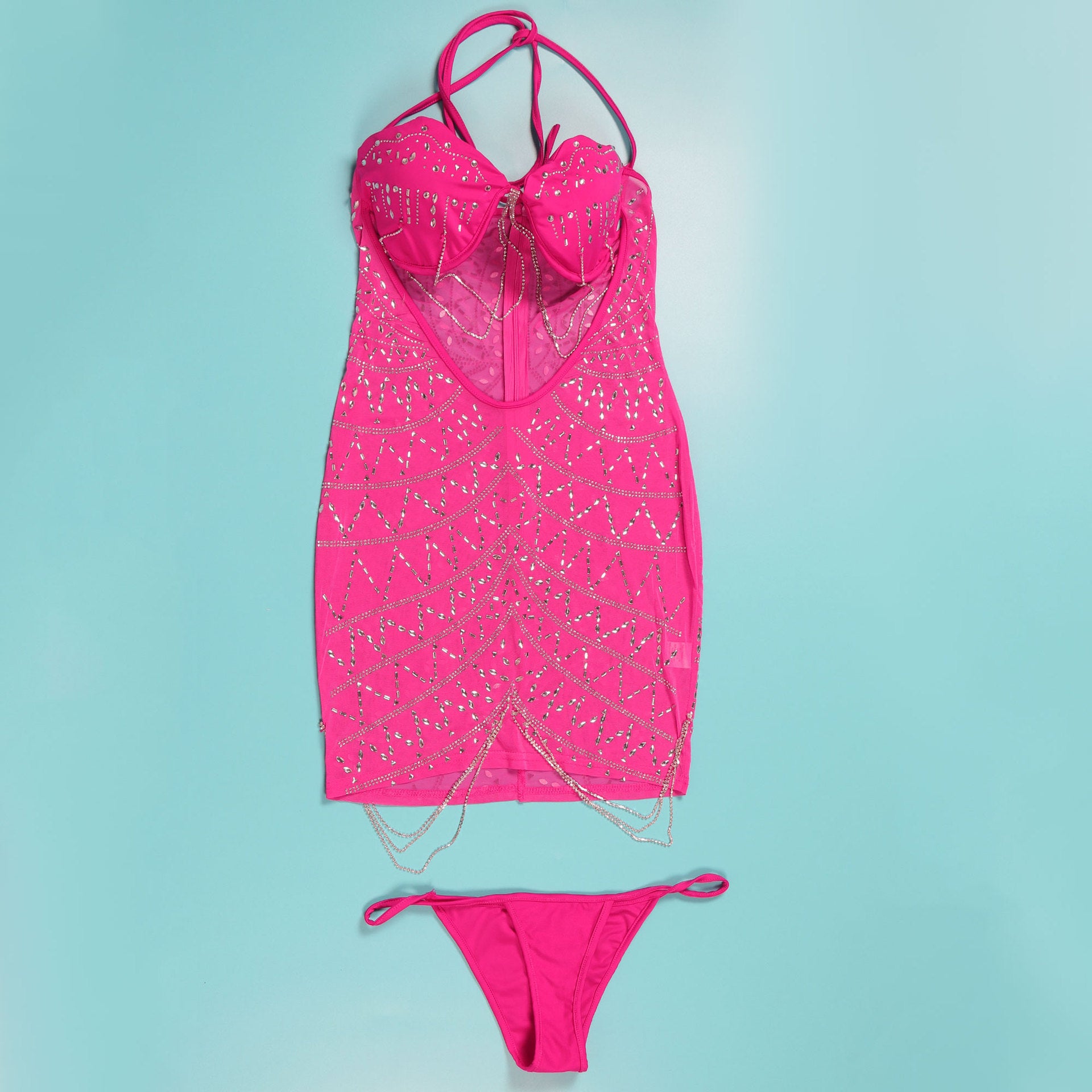 Women Sexy Beaded Tassel See-Through Bodycon Dress 25