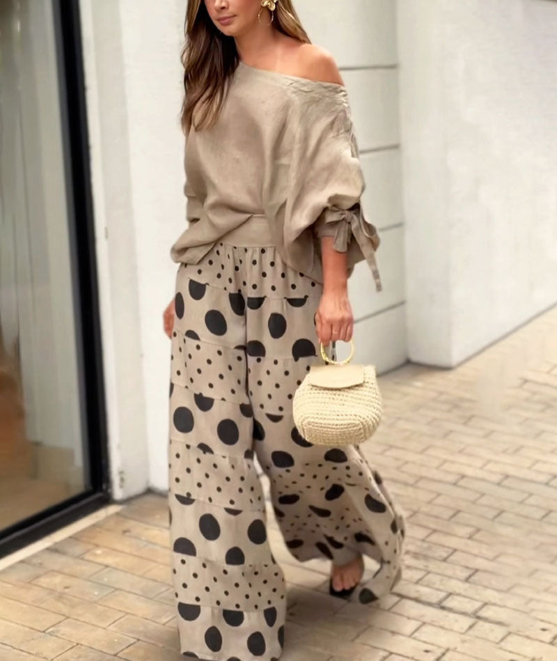 Women's Casual Slash Shoulder Top Printing Loose Pants Fashion 2-Piece Set 7