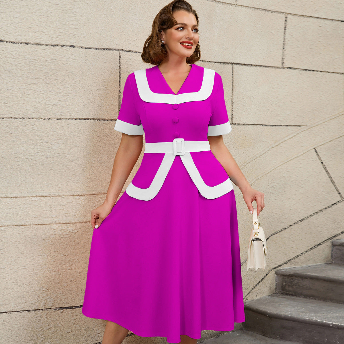 High-Waist Contrast Color A-Line Plus Size Formal Party Cocktail Dress 4