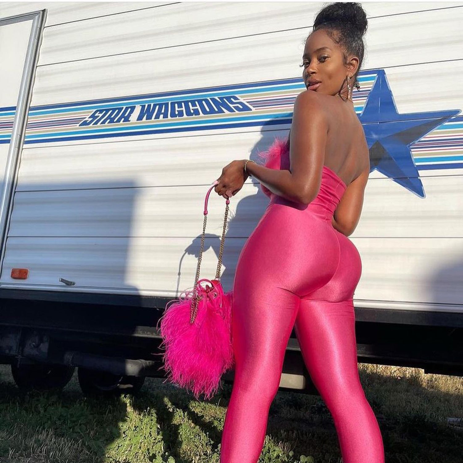 Summer Women sexy furry off shoulder Jumpsuit 5