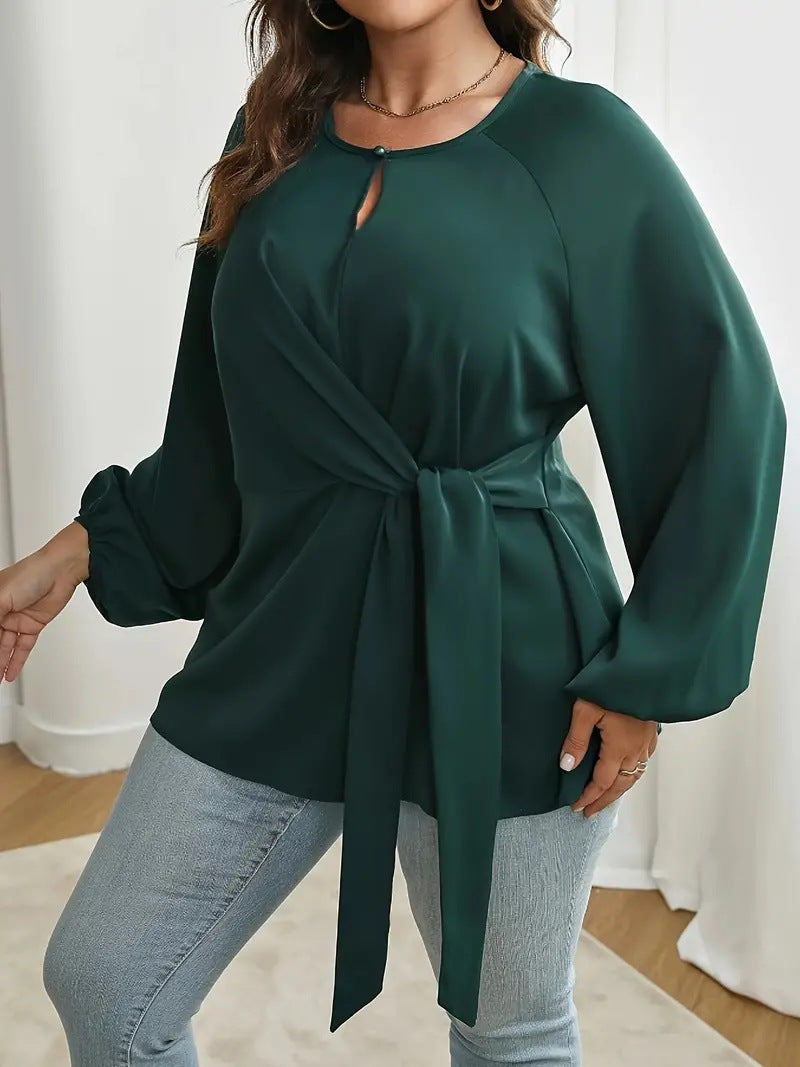 Plus size Women lace long sleeve Lace-Up Shirt 4