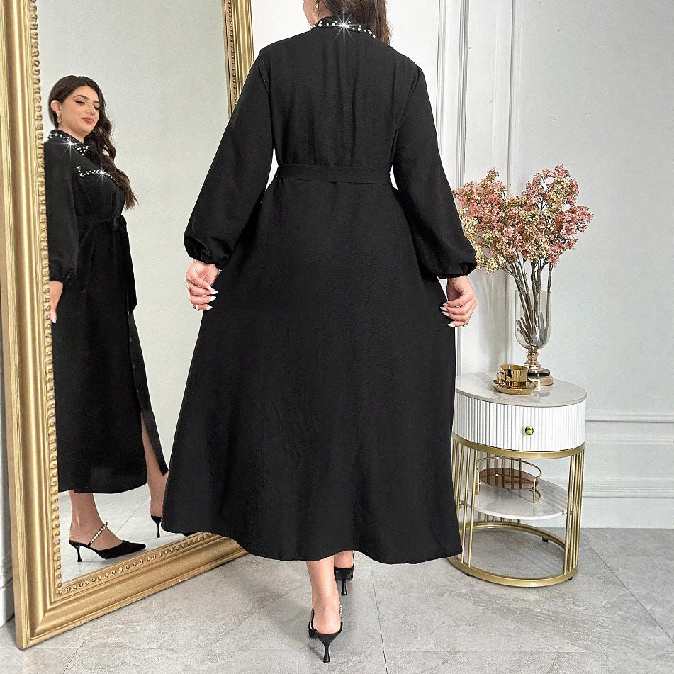 Plus Size Autumn/Spring Slim Waist Black Maxi Dress