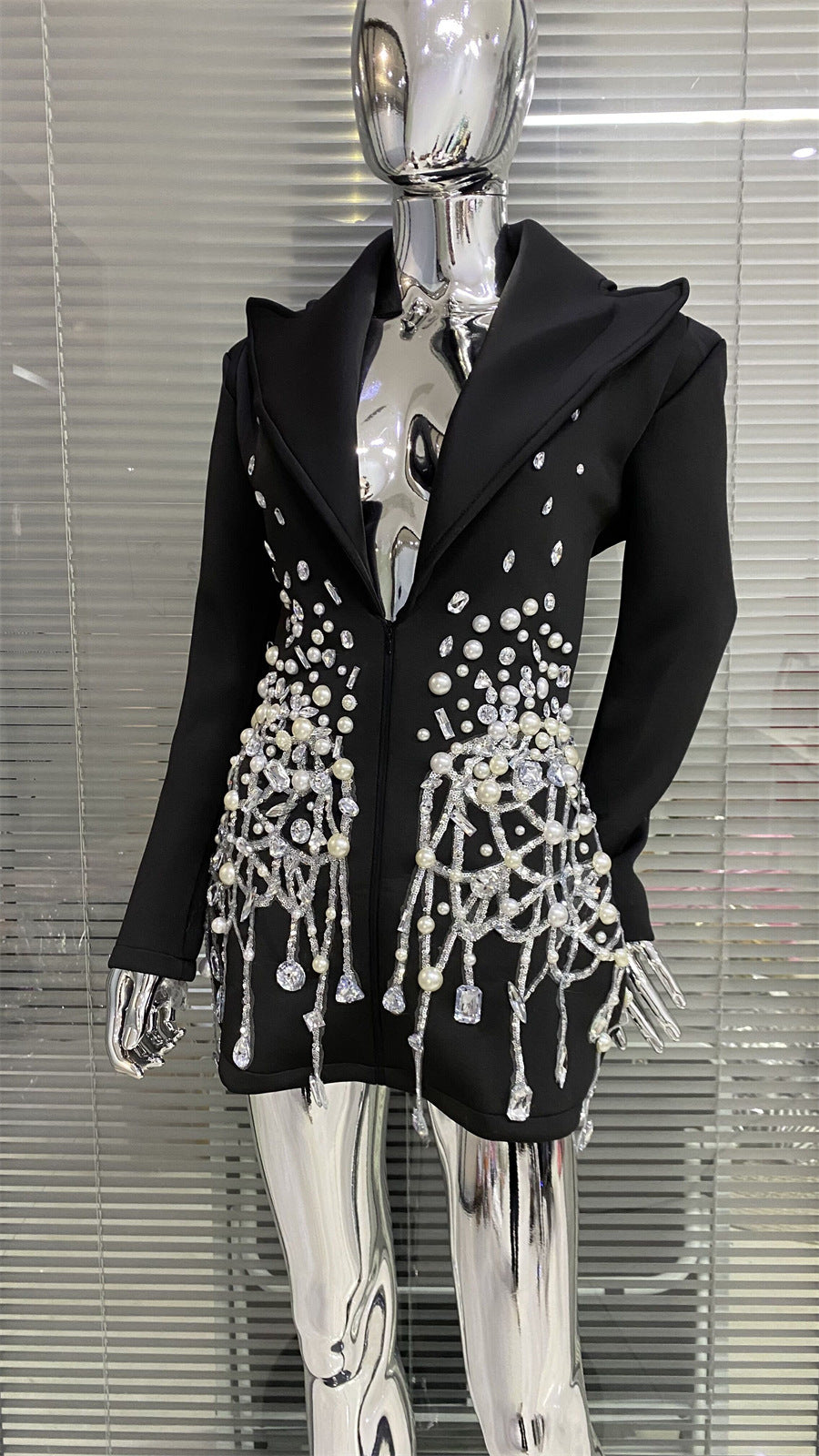 Women rhinestone beaded suit dress 4