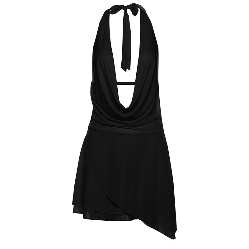 Asymmetrical Halter V-Neck Low Back Dress 21