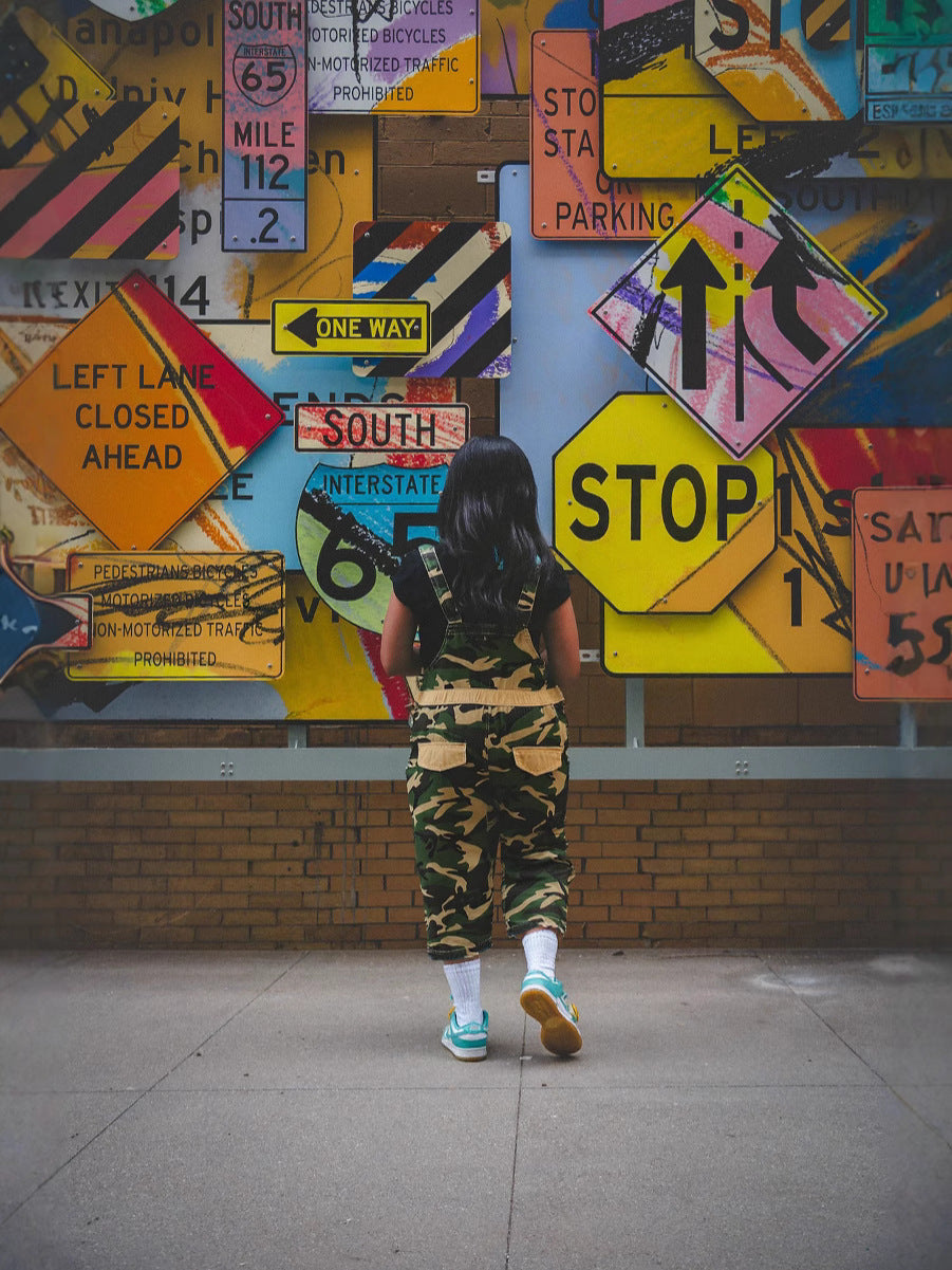 Women Retro Denim Printed Camouflage Suspenders 3