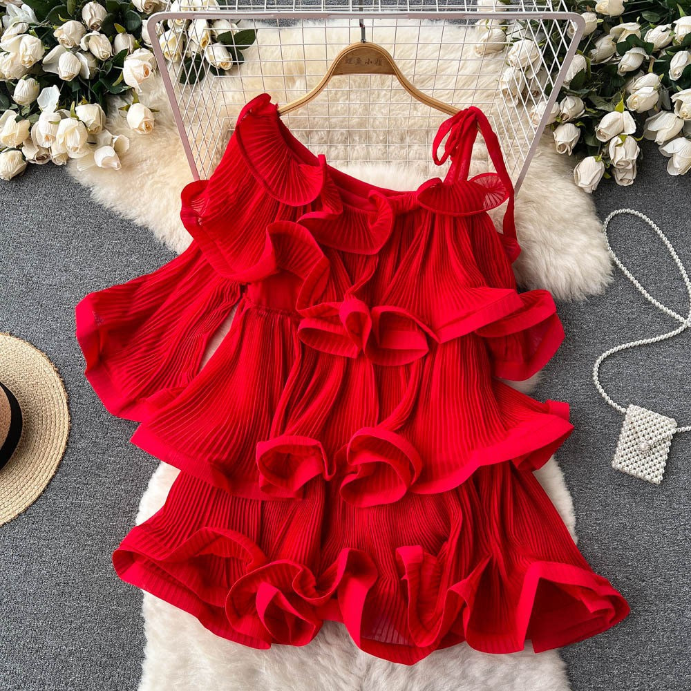 Layered Ruffle Bell-Sleeve Chiffon Blouse Trendy Loose Top 6