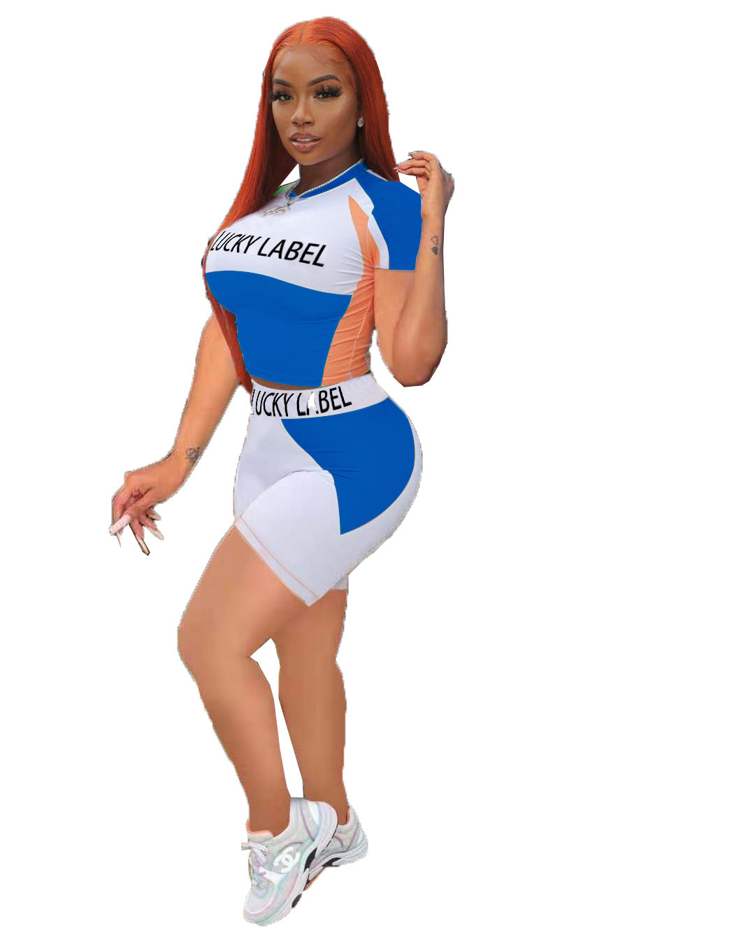 Women's Letter Colorblock Print Short Sleeve Shorts Tracksuit 14