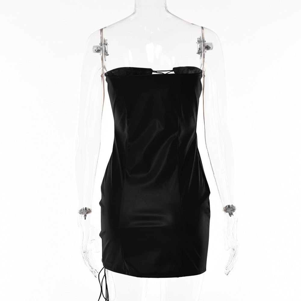 Women's Winter Sexy Strapless Lace-Up Slim Waist Bodycon Women's Dress 22