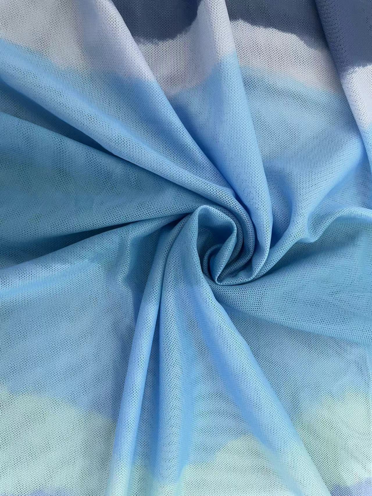 Women's Summer Fashion Printed Mesh Sexy Strap Vest Skirt Two Piece Set 14