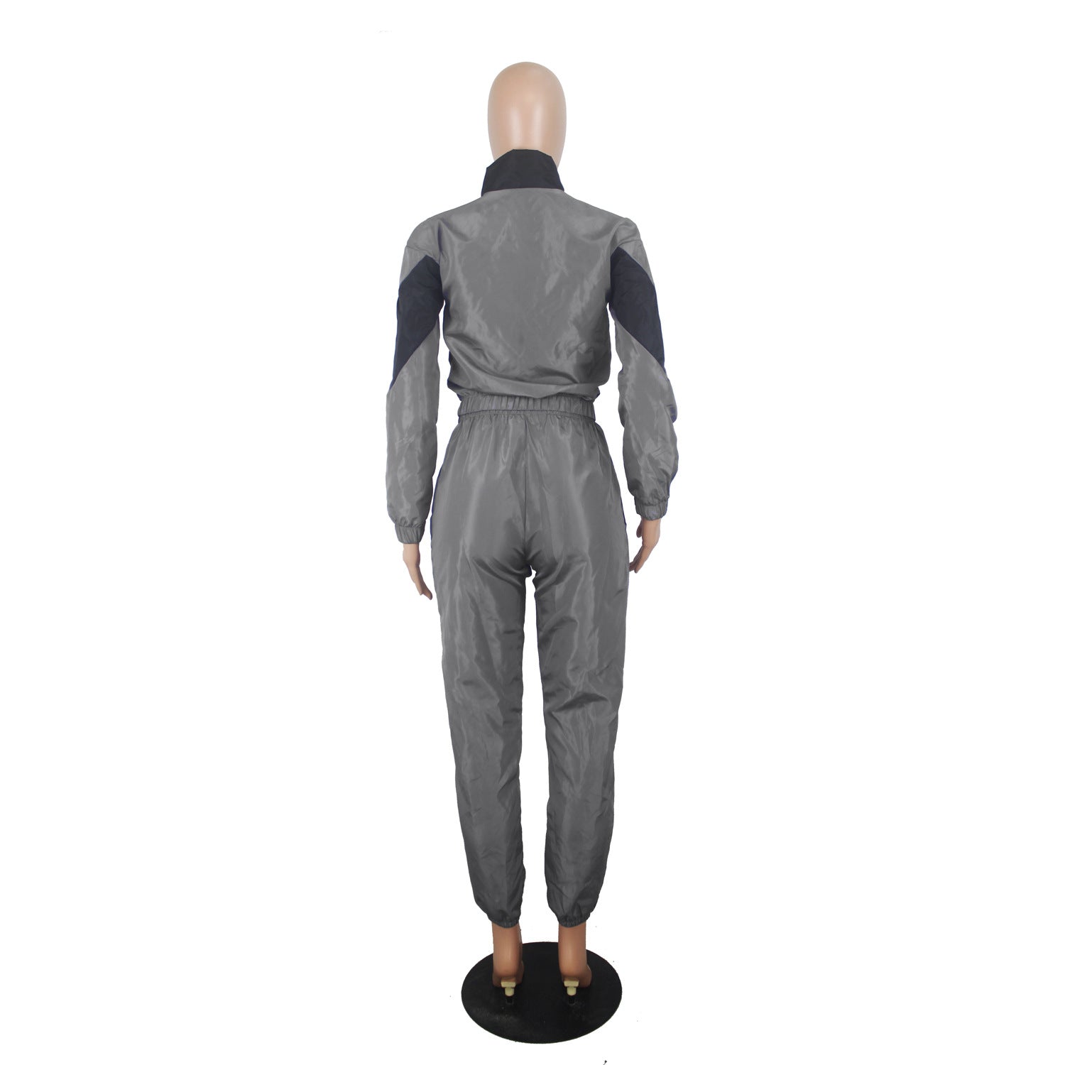 Women's Color Block Long Sleeve Trench Coat Pants without Pocket Set 15