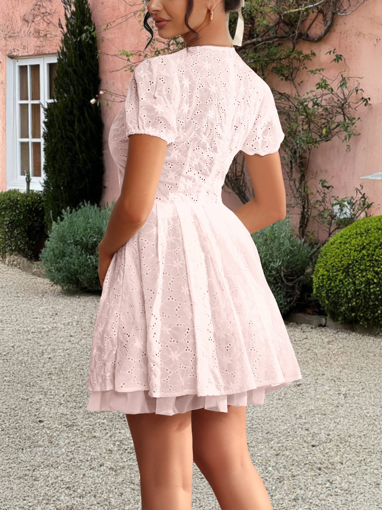 Spring/Summer Women's Elegant Deep-V Hollow Short Dress 12