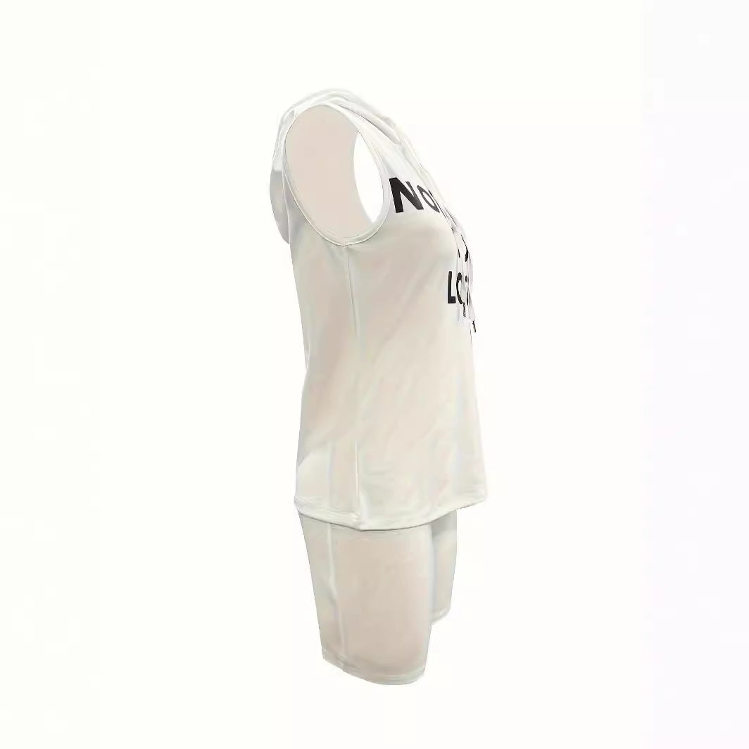 Women Hooded Sleeveless Print Top and Shorts Two-piece Set 5
