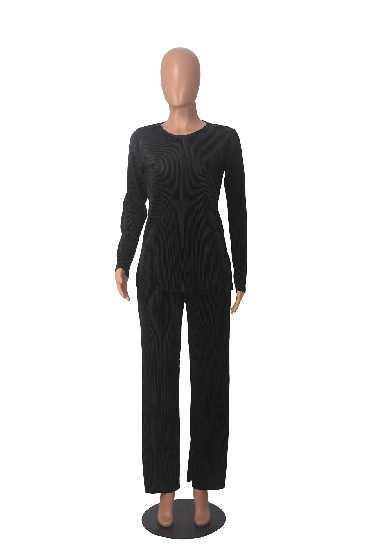 Women Loose Solid Long Sleeve Top and Wide Leg Pants Two-piece Set 13