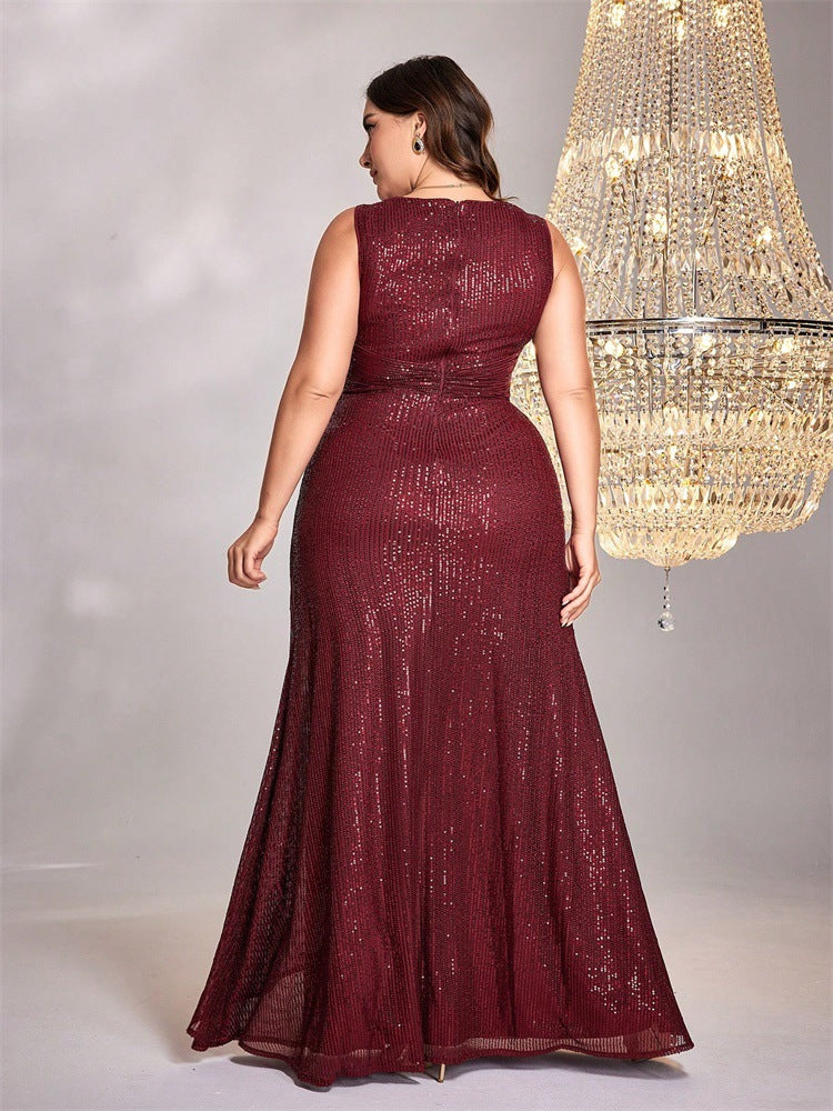 Plus Size Women long sleeve v-neck fishtail formal party evening dress 4