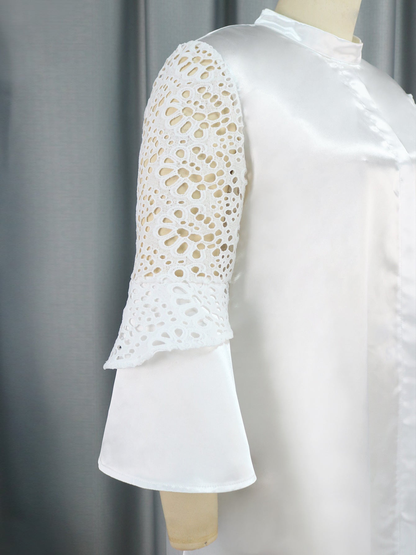 Casual Career Style Bell Bottom Sleeve Dress Plus Size Lace See-Through Patchwork Skirt Dress 12