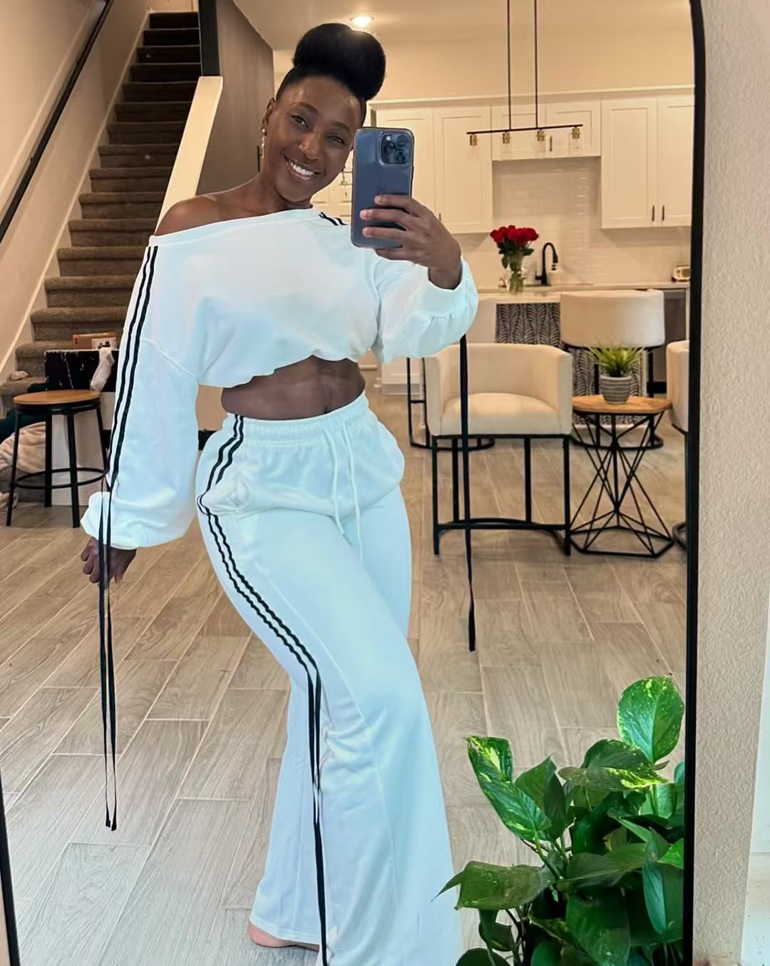 Autumn Casual Women's Solid Color Loose Webbing-Trimmed Two-Piece Pants Set 4