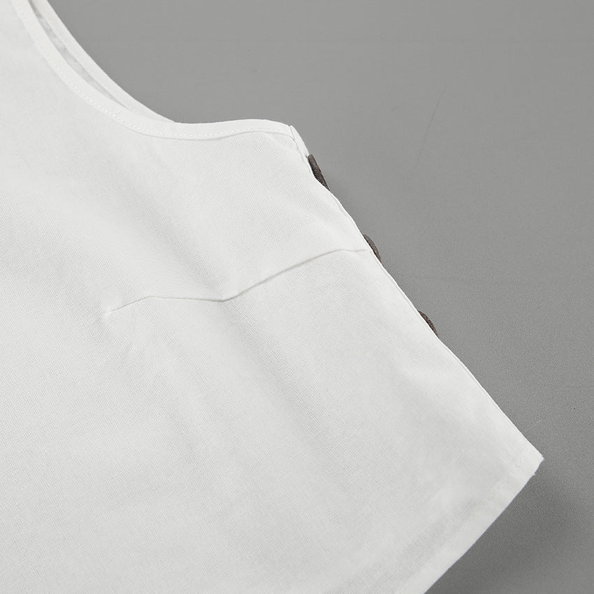 Women Spring and Summer Casual white sleeveless round neck vest lace-up shorts Two Piece Set 16