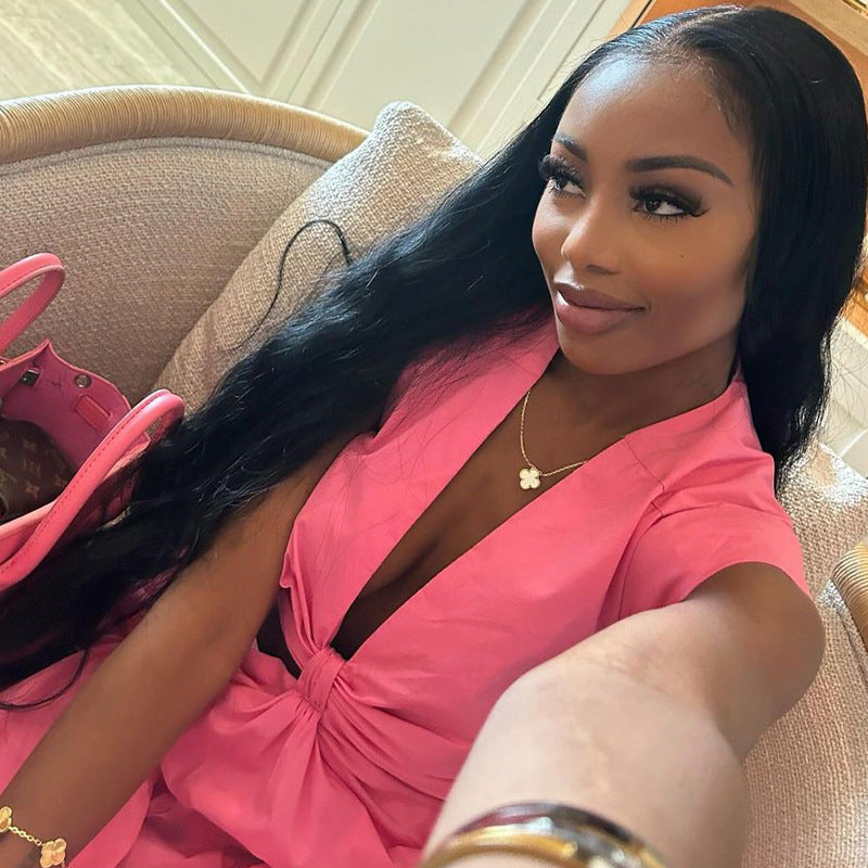 Women's Summer Open Waist Solid Color Long Dress