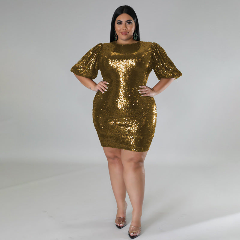 Plus Size Women's Winter Supplies velvet sequin dress 9