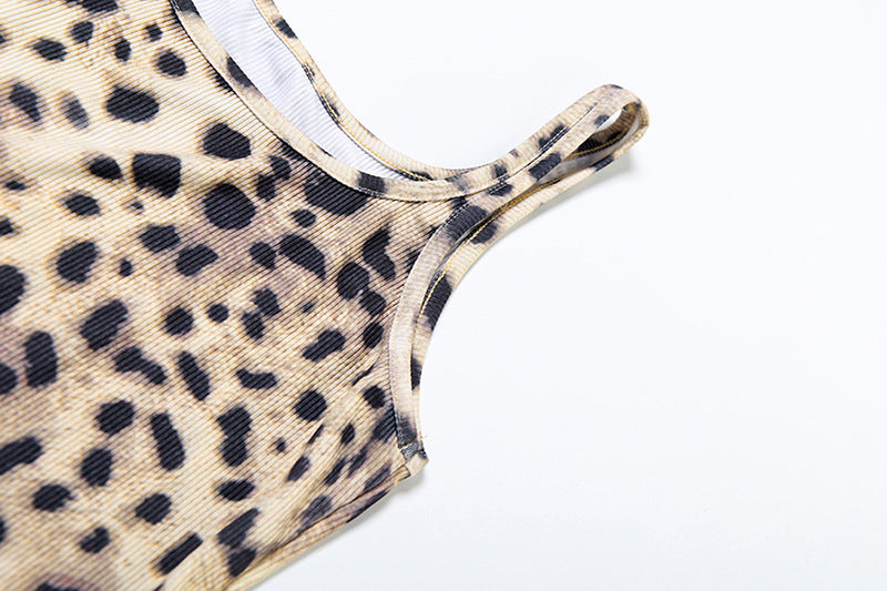 Women's Spring Leopard Print Slim Fitted Camisole and Casual Shorts Set 20