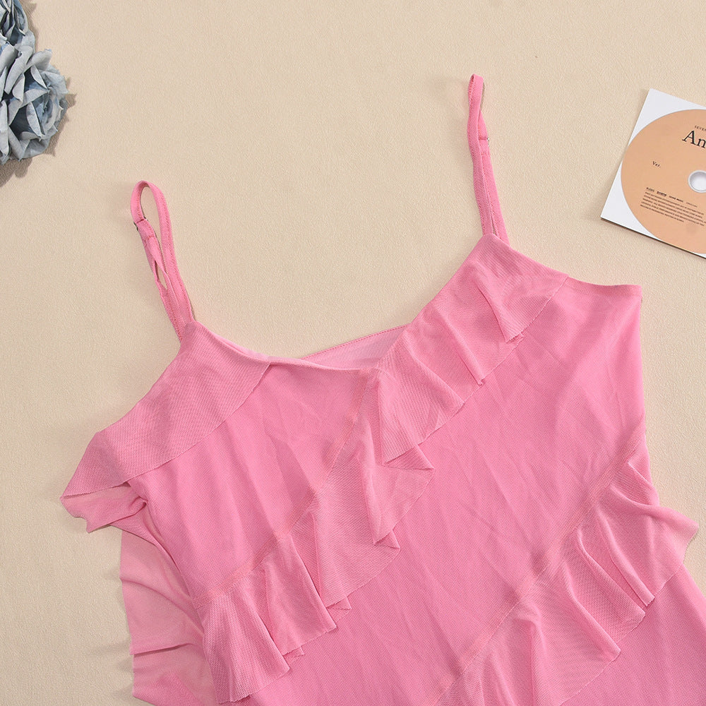 Women sexy suspender ruffle dress 7