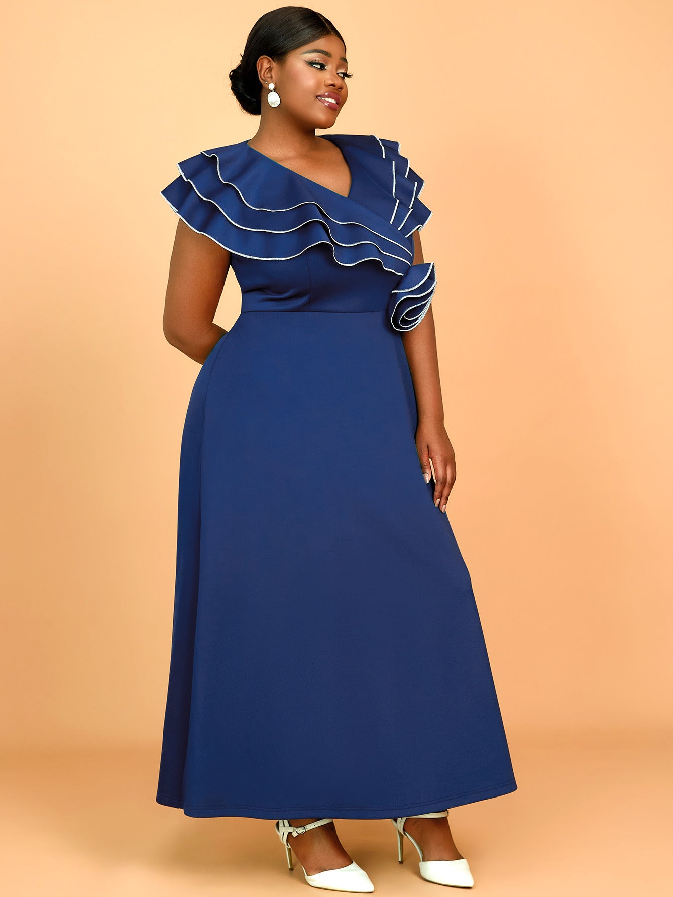 Summer Retro Ruffle Long A-Line Plus Size Party Dress