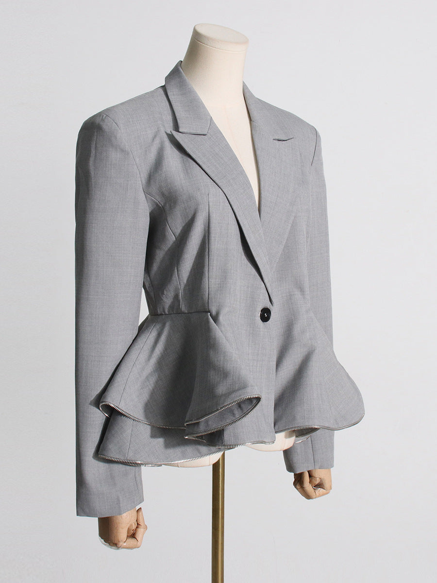 Autumn Chic Career Style Double Breasted Patchwork Ruffle Slim Waist Slim Fit Short Blazer 6