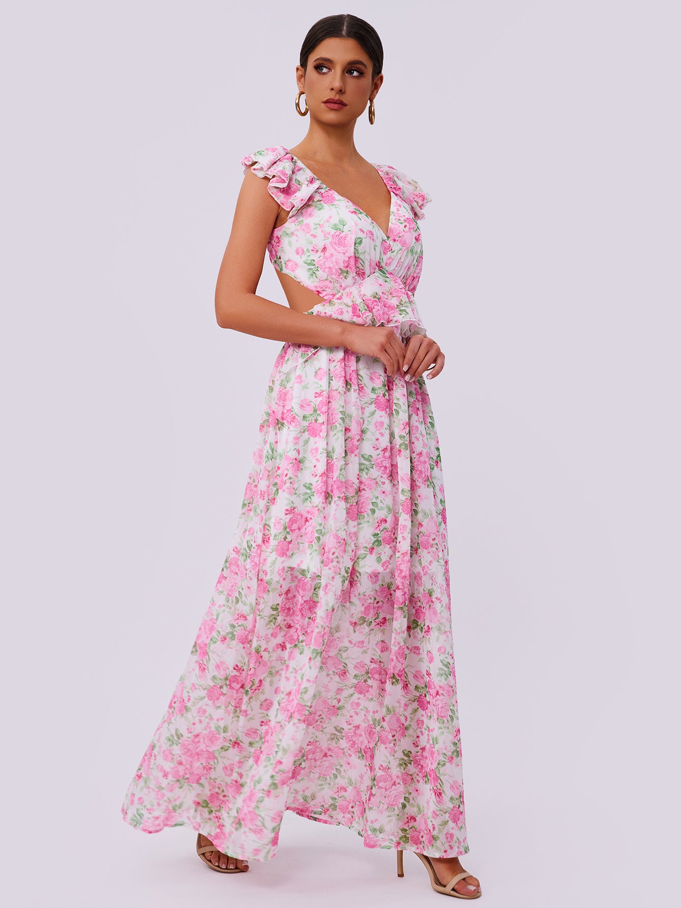 Women Summer Elegant Floral Print Maxi Dress 5