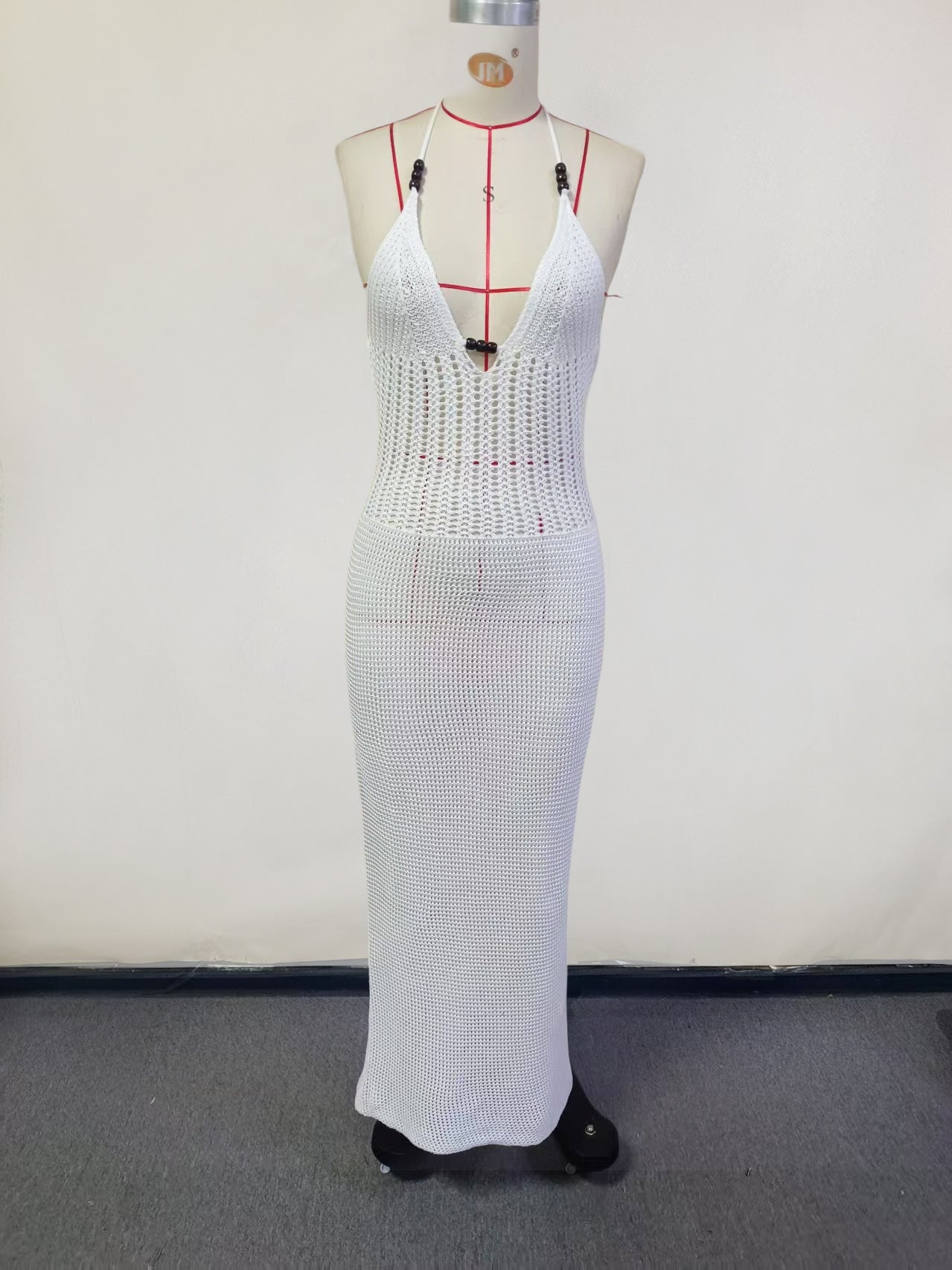 Spring Women's Knitting Sexy V Neck Halter Neck Low Back Beach Dress 25