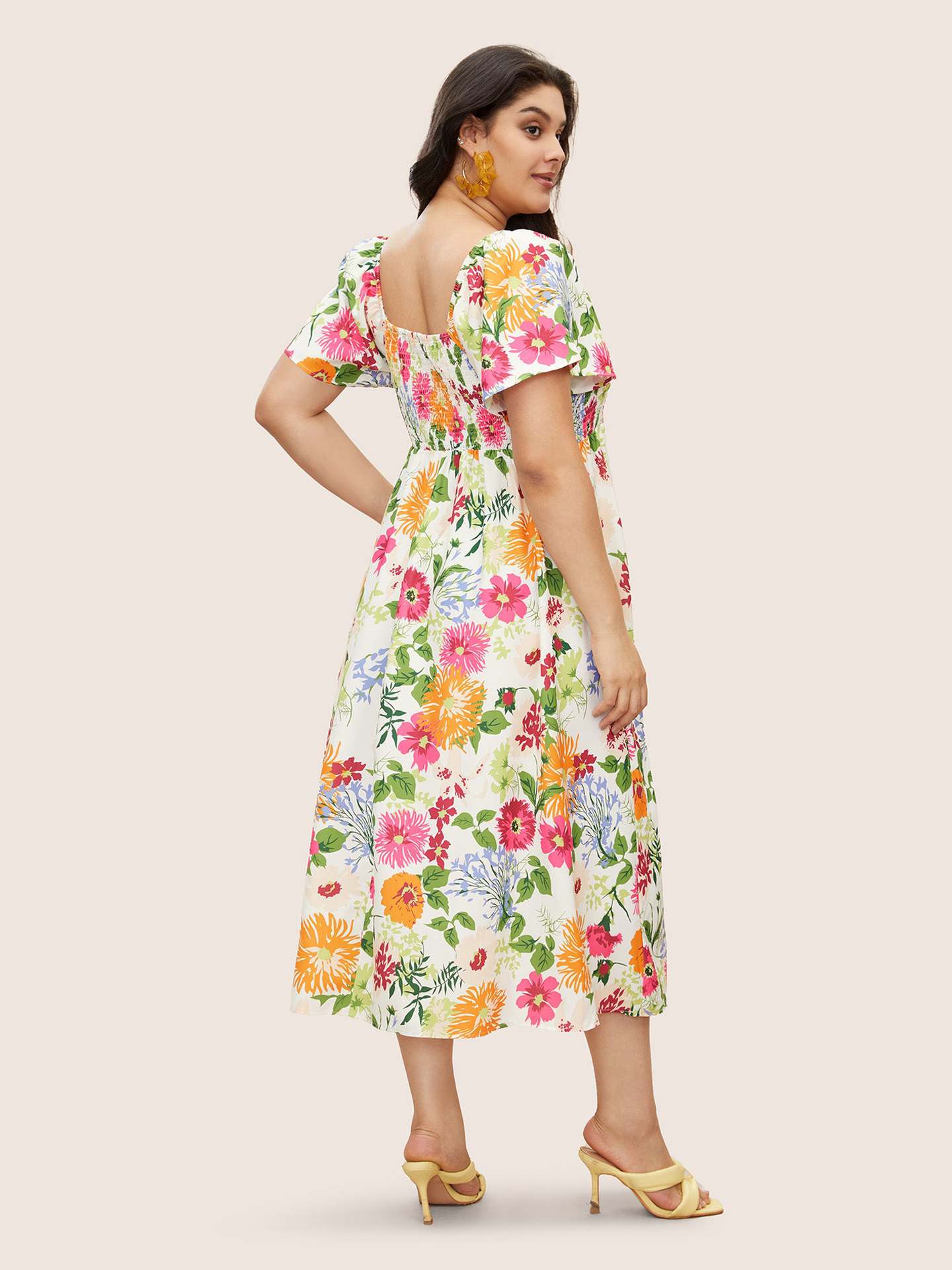 Plus Size Women Summer Square Neck Printed Maxi Dress 6