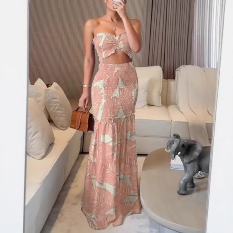 Women spring summer Halter Neck printed pleated casual lace Holidays dress 7