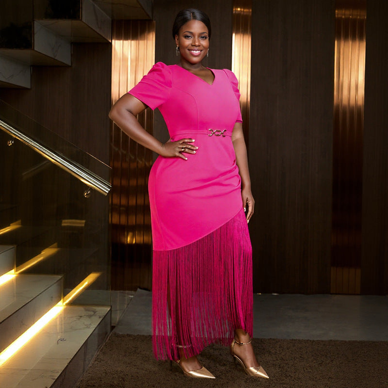 Spring And Summer Tassel Women's Half Sleeve Formal Party Dress 3