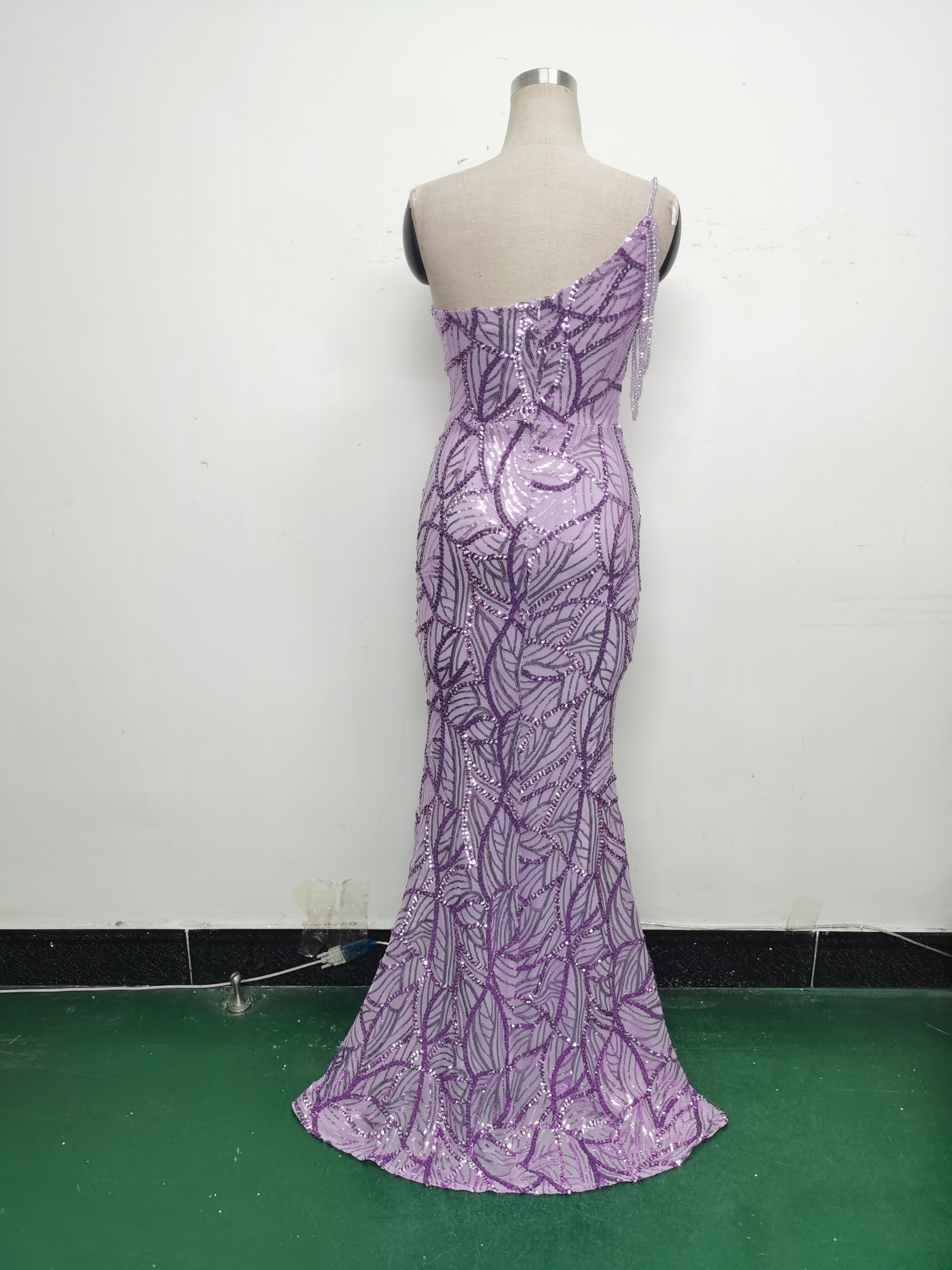 Women One Shoulder Beaded Sequin Embroidery Formal Party Prom Wedding Evening Dress 42