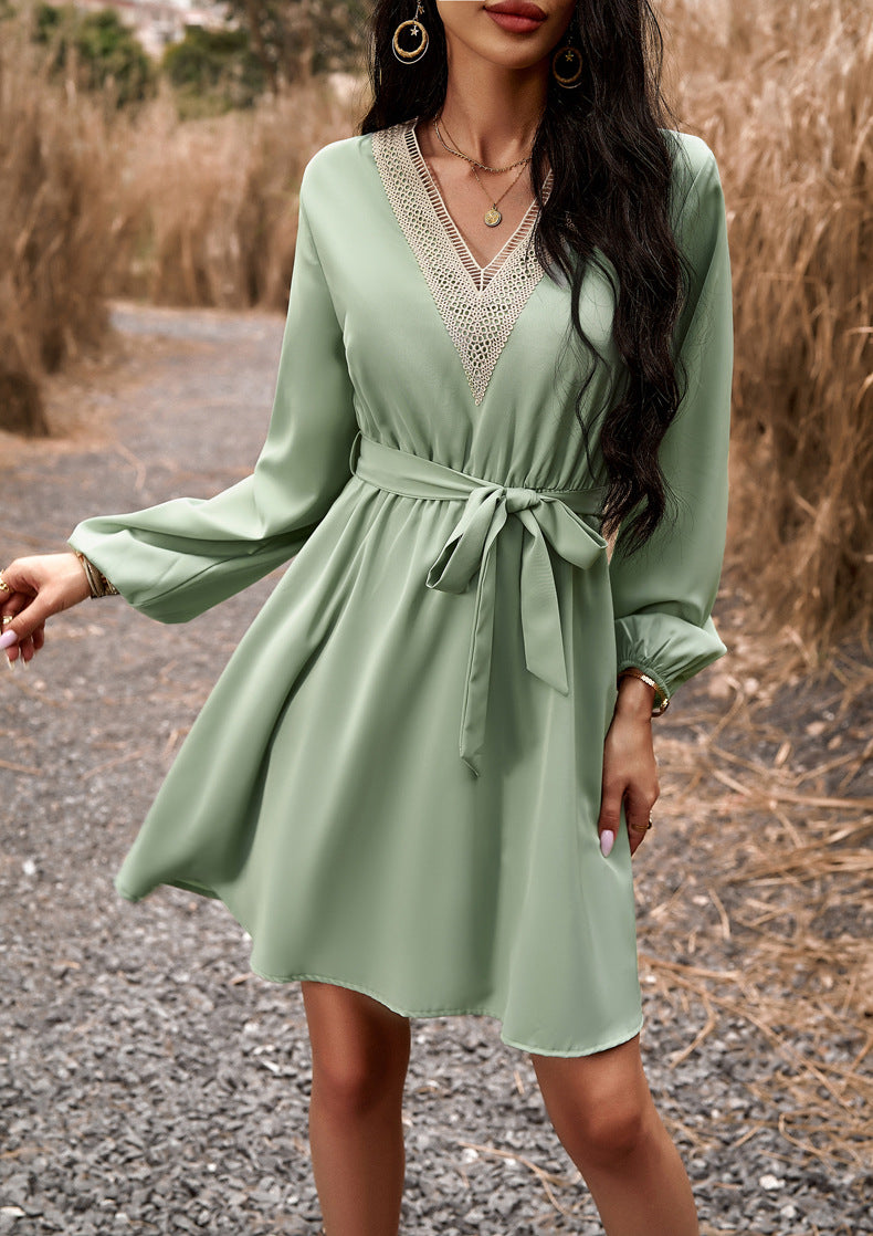 Dress Autumn And Winter Chic Elegant V Neck Long Sleeve Dress 5