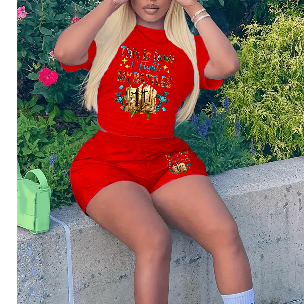 Women T-shirt shorts sports two-piece set 13