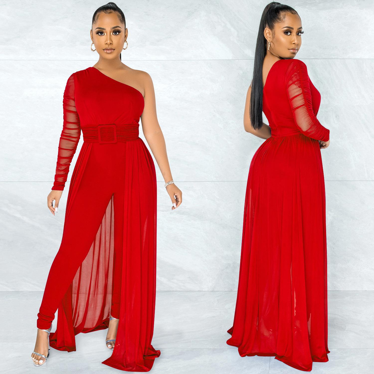 Summer Women Clothes Fashion Sexy One-Piece Long-Sleeve Jumpsuit Fake Two-Piece Set 6