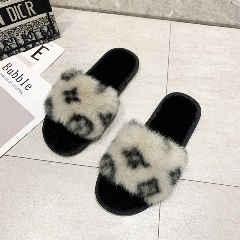 fur flat slippers women's home rabbit fur cotton slippers 14