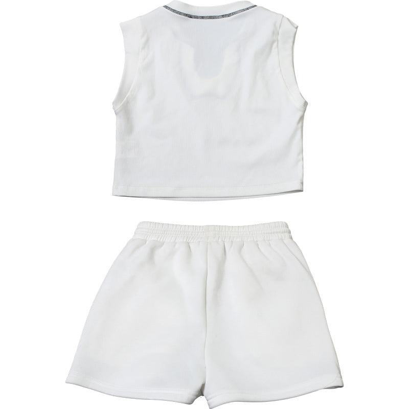Women Summer Style Solid U-neck Sleeveless Crop Top and Shorts Two-piece Set 11