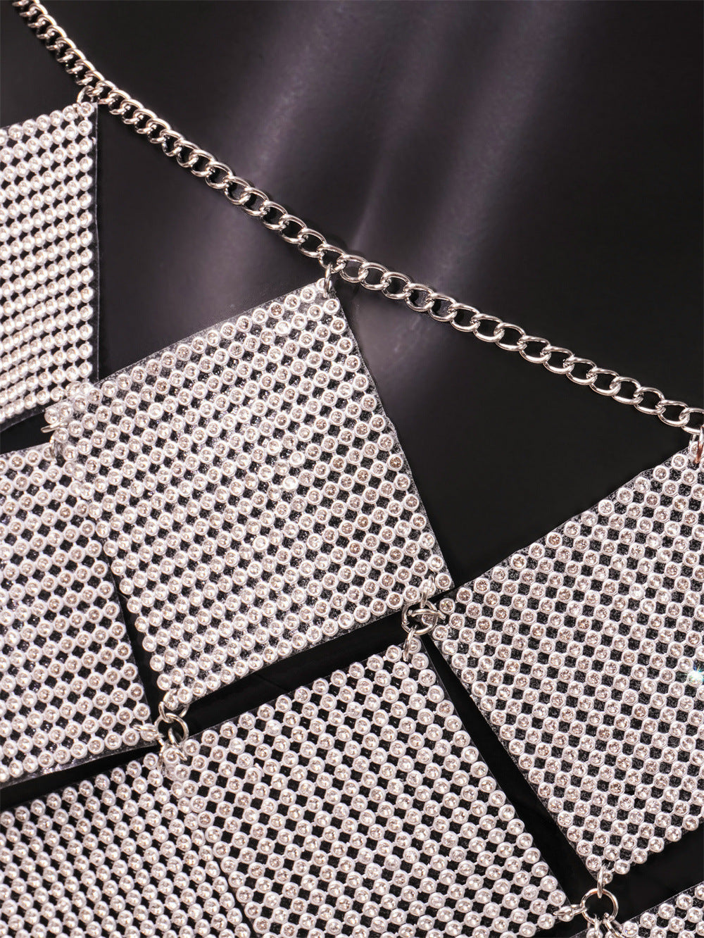 Women's Nightclub Style Sexy Diamond Sequin Checkered Two Piece Skirt Set 21