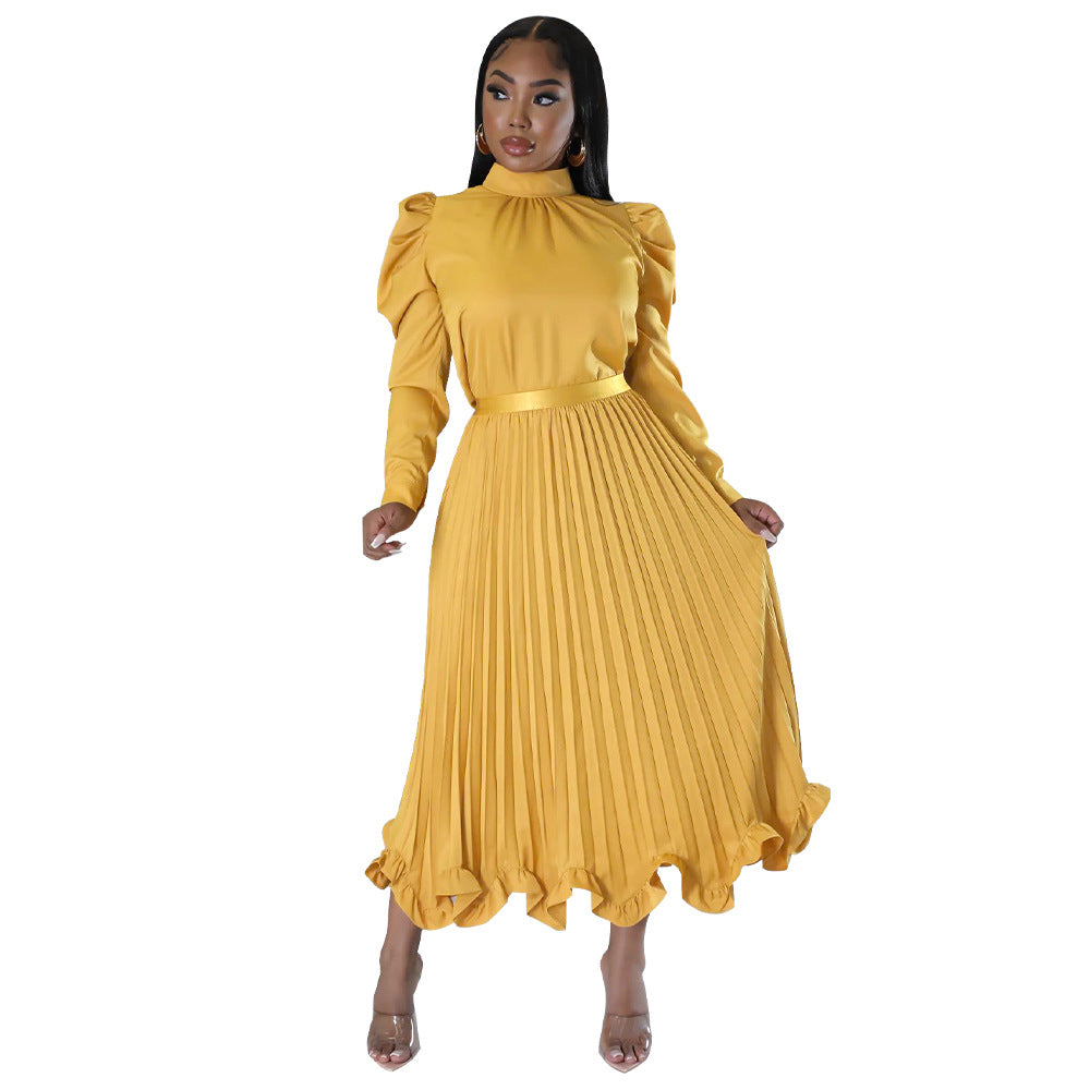 Fall Women Puff Sleeve Top And Ruffled Pleated Skirt Two-Piece Set 6