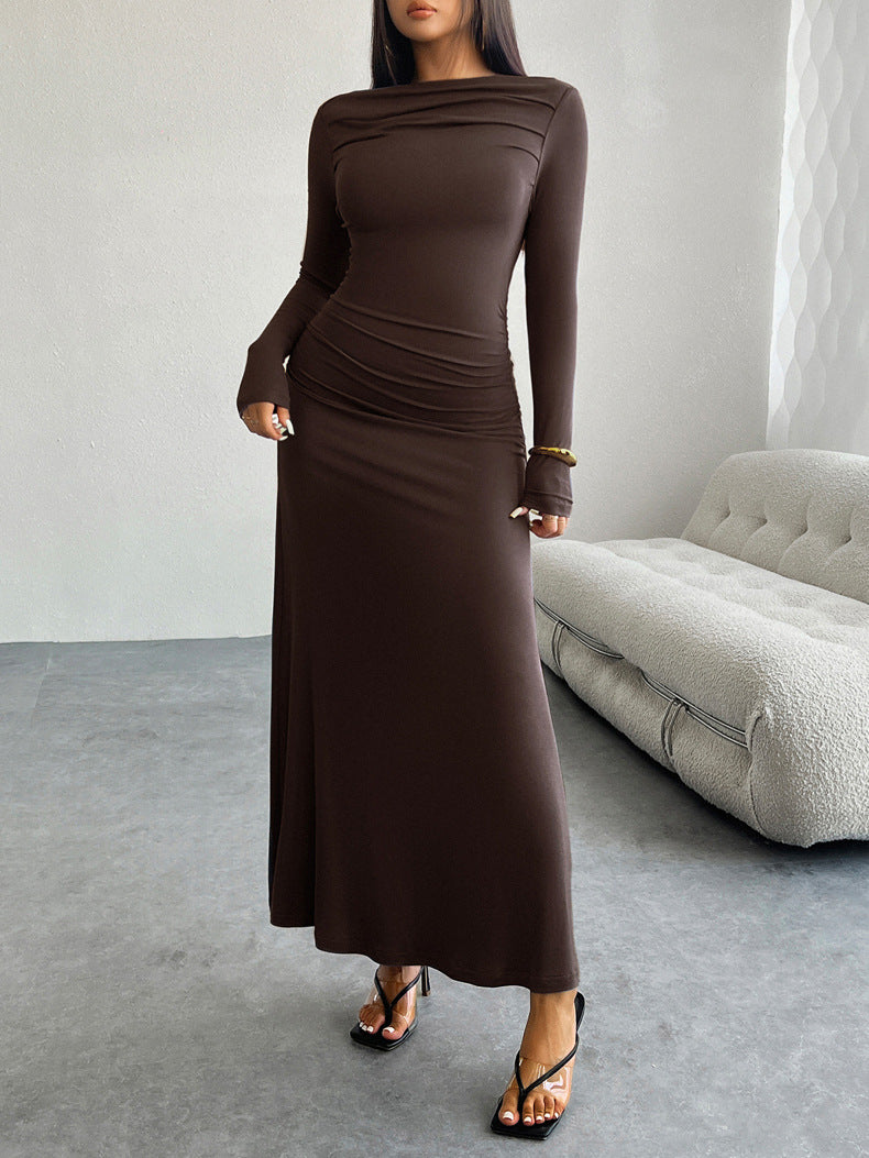 Autumn And Winter Women's Chic Solid Color Long Sleeve Slim Dress 3