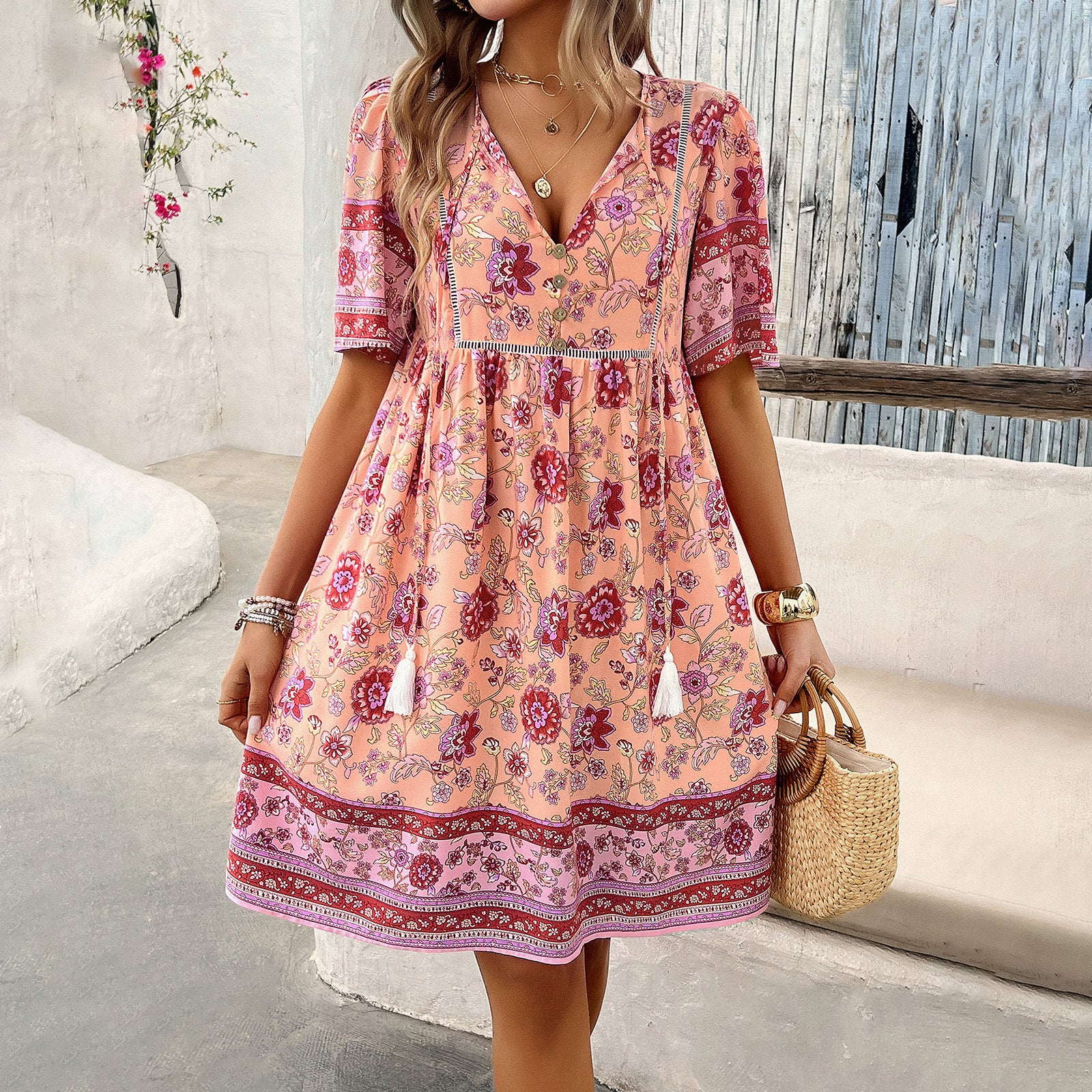 Women Spring/Summer Casual Holidays Printed Short Sleeve Dress 7