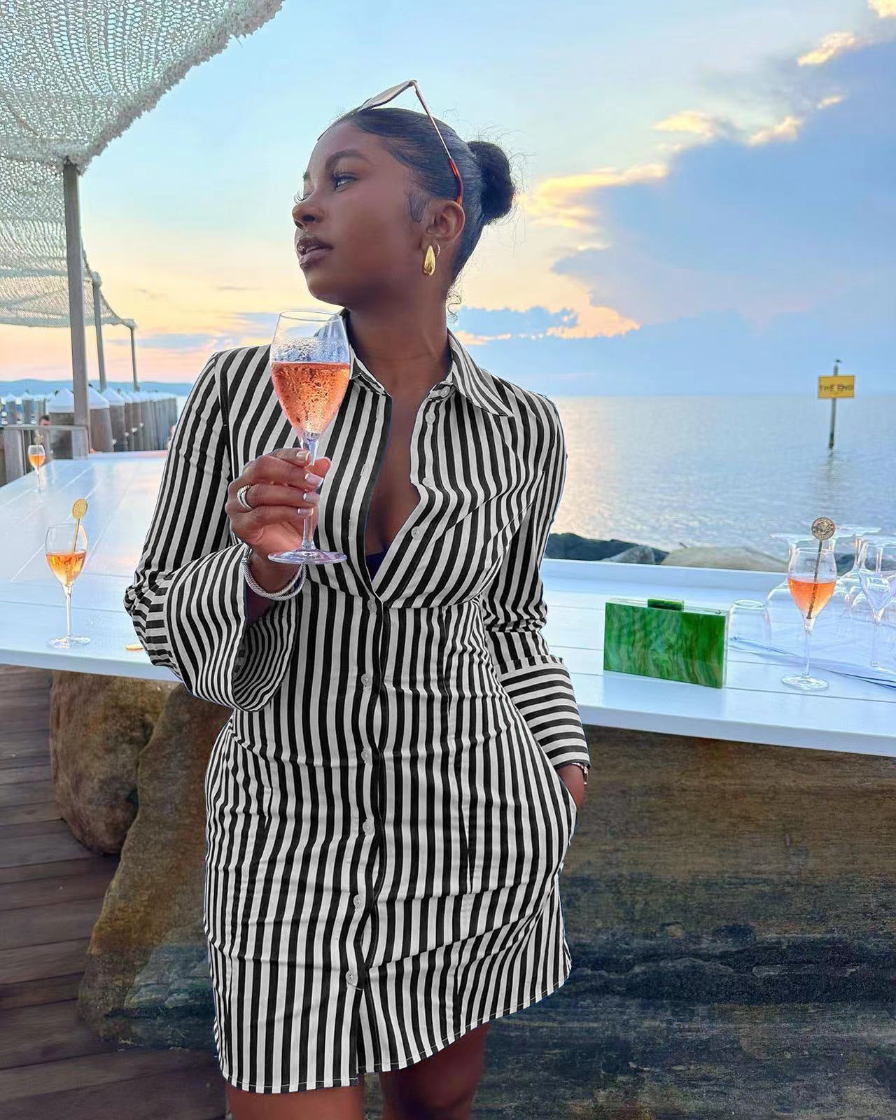 Women's Autumn And Winter Printed Striped Dress 3