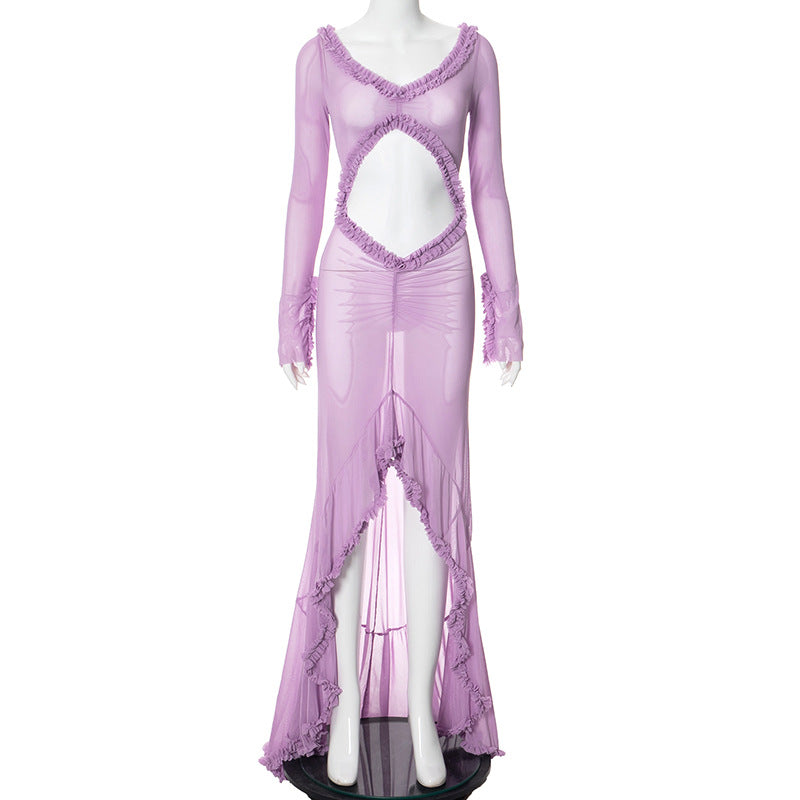 Women Hollow Gathered Lace Dress 9