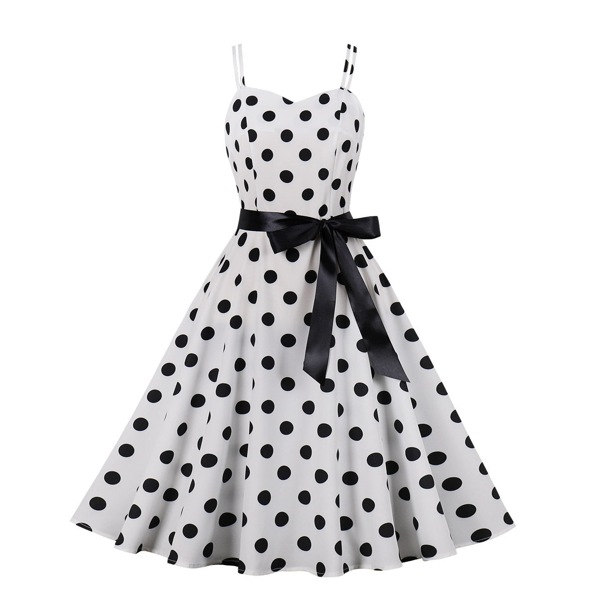 Women'S Dress Retro Polka Dot Print Straps A-Line Swing Dress 10